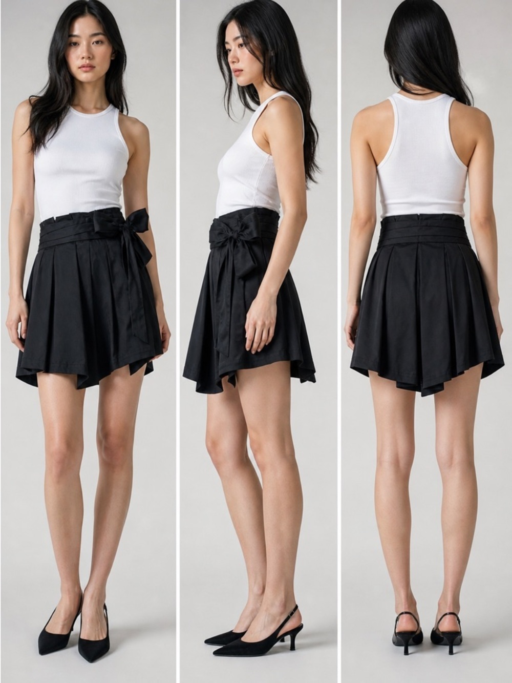 Alice + Olivia Black Pleated Wrap Mini Skirt Bow Waist Size 2 Aritzia Style
